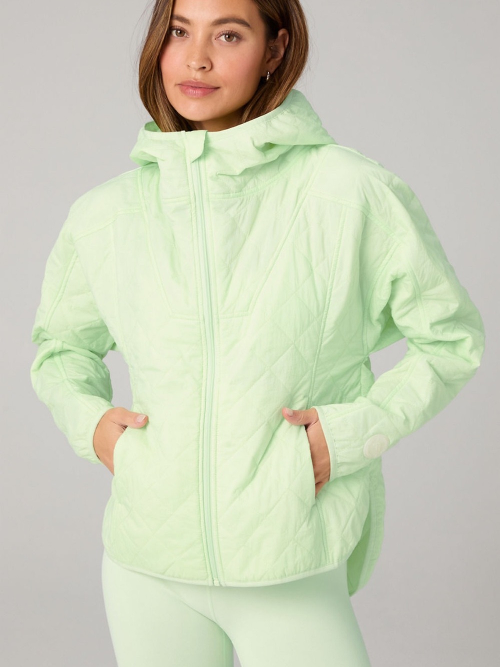 Fabletics Mint Quilted Hooded Puffer Jacket